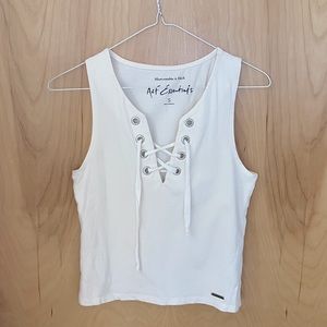 Abercrombie & Fitch cream tank crop with tie
